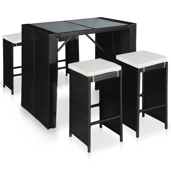  5 Piece Outdoor Bar Set Poly Rattan and Glass