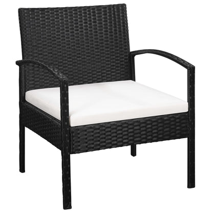 3 Piece Bistro Set with Cushions Poly Rattan Black