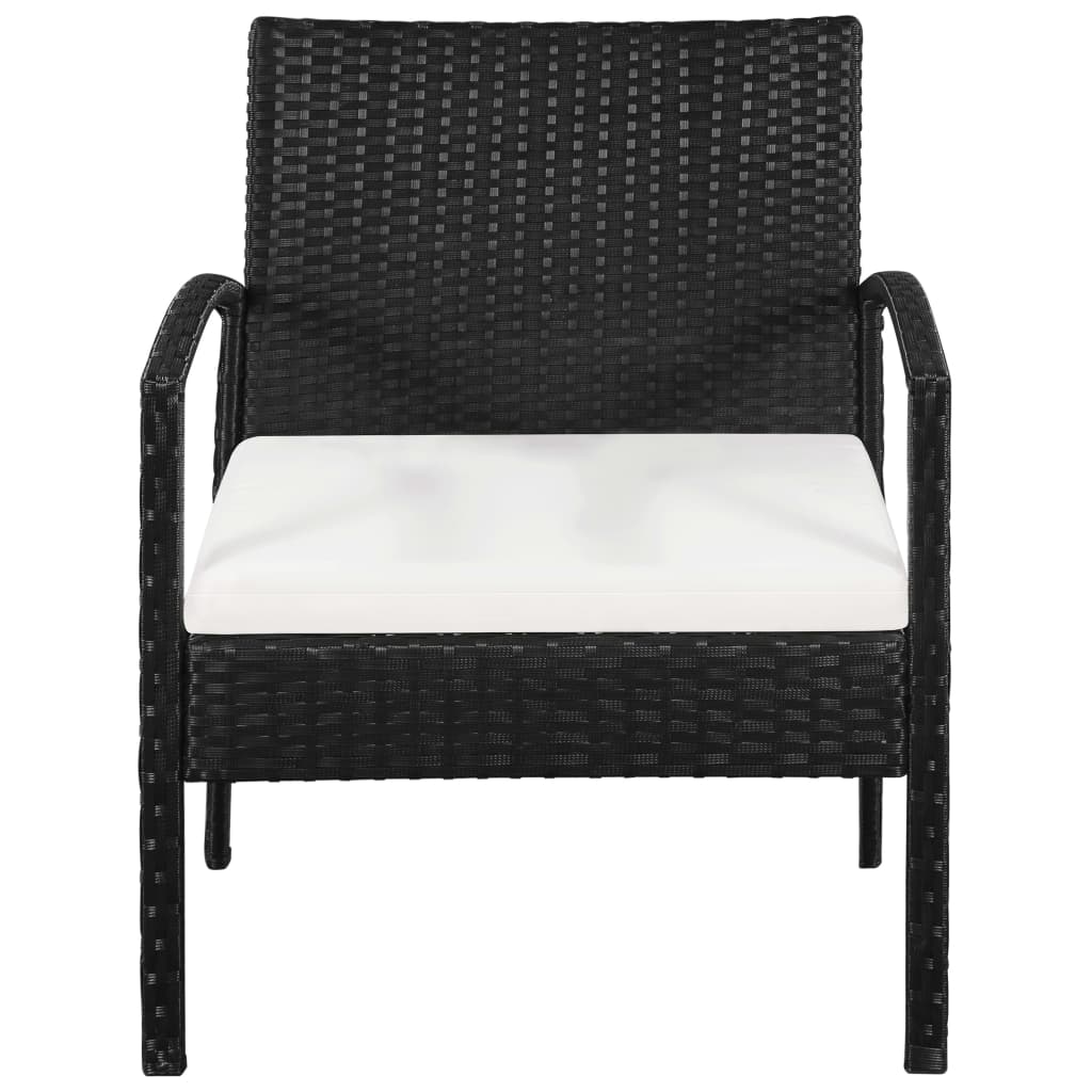 3 Piece Bistro Set with Cushions Poly Rattan Black