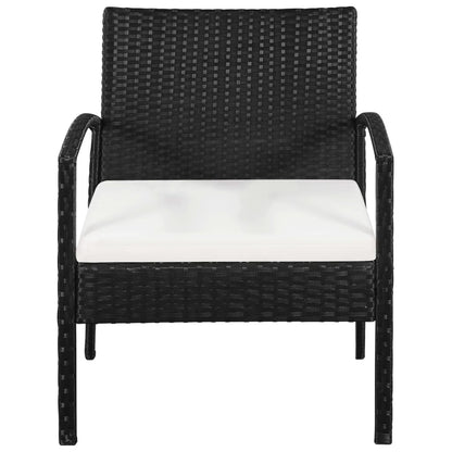 3 Piece Bistro Set with Cushions Poly Rattan Black