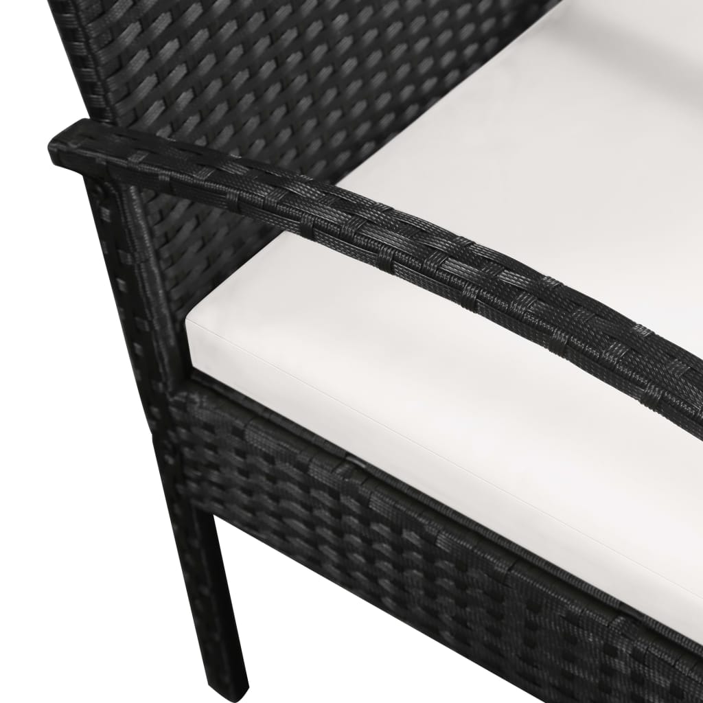 3 Piece Bistro Set with Cushions Poly Rattan Black