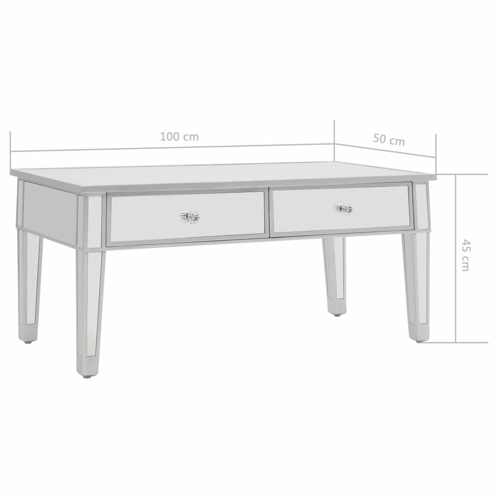 Mirrored Coffee Table MDF and Glass 100x50x45 cm