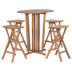 5 Piece Folding Bar Set Solid Teak Wood
