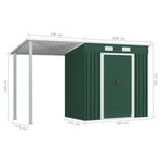 Garden Shed with Extended Roof Steel- Green