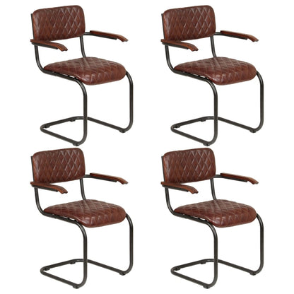 Dining Chairs 4 pcs with Armrests Brown Real Leather