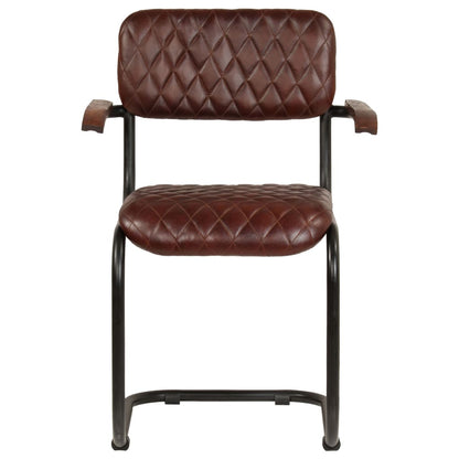 Dining Chairs 4 pcs with Armrests Brown Real Leather