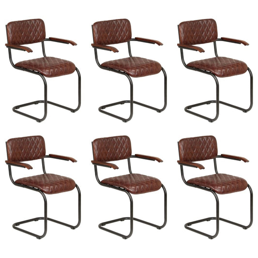 Dining Chairs 6 pcs with Armrests Brown Real Leather