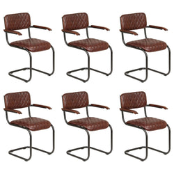 Dining Chairs 6 pcs with Armrests Brown Real Leather