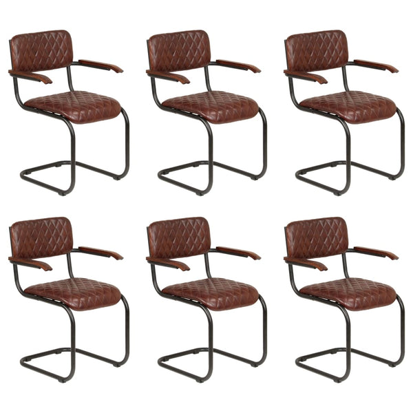  Dining Chairs 6 pcs with Armrests Brown Real Leather