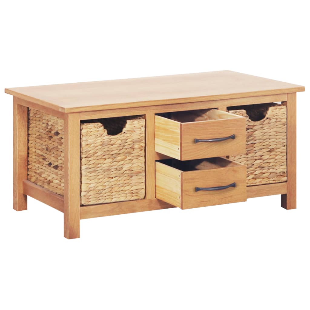 Sideboard 88x53x43 cm Solid Oak Wood and Water Hyacinth