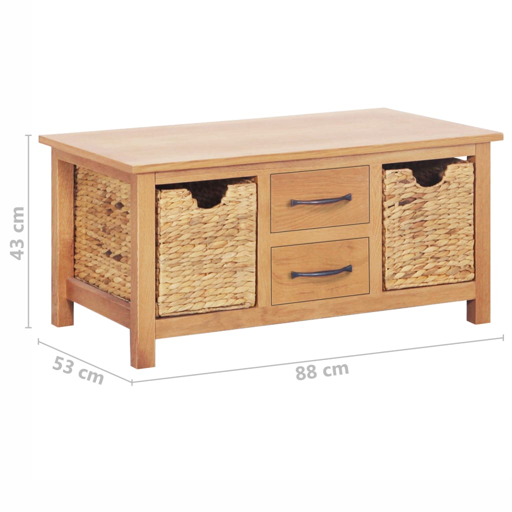Sideboard 88x53x43 cm Solid Oak Wood and Water Hyacinth