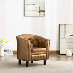 Tub Chair Brown Faux Leather