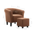 2 Piece Armchair and Stool Set Brown Fabric