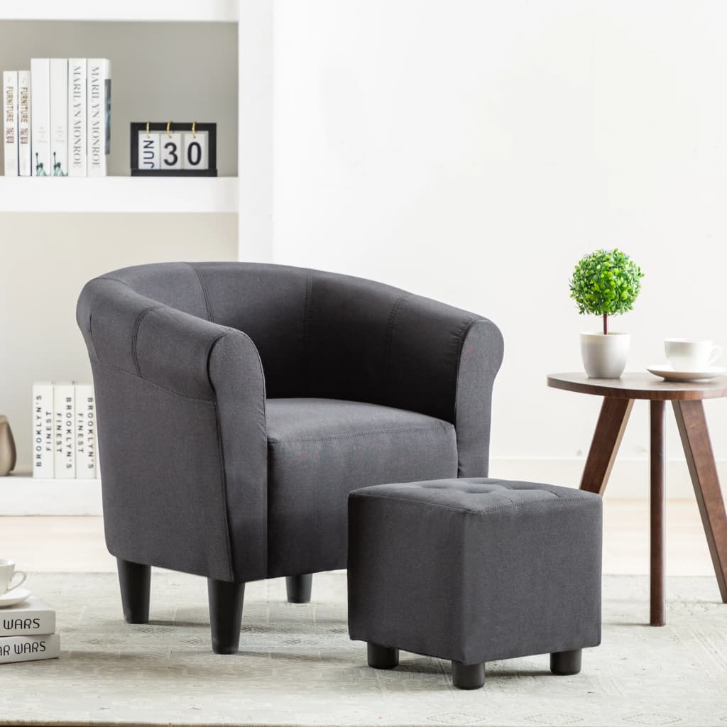 2 Piece Armchair and Stool Set Black Fabric
