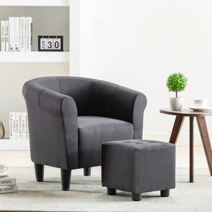 2 Piece Armchair and Stool Set Black Fabric