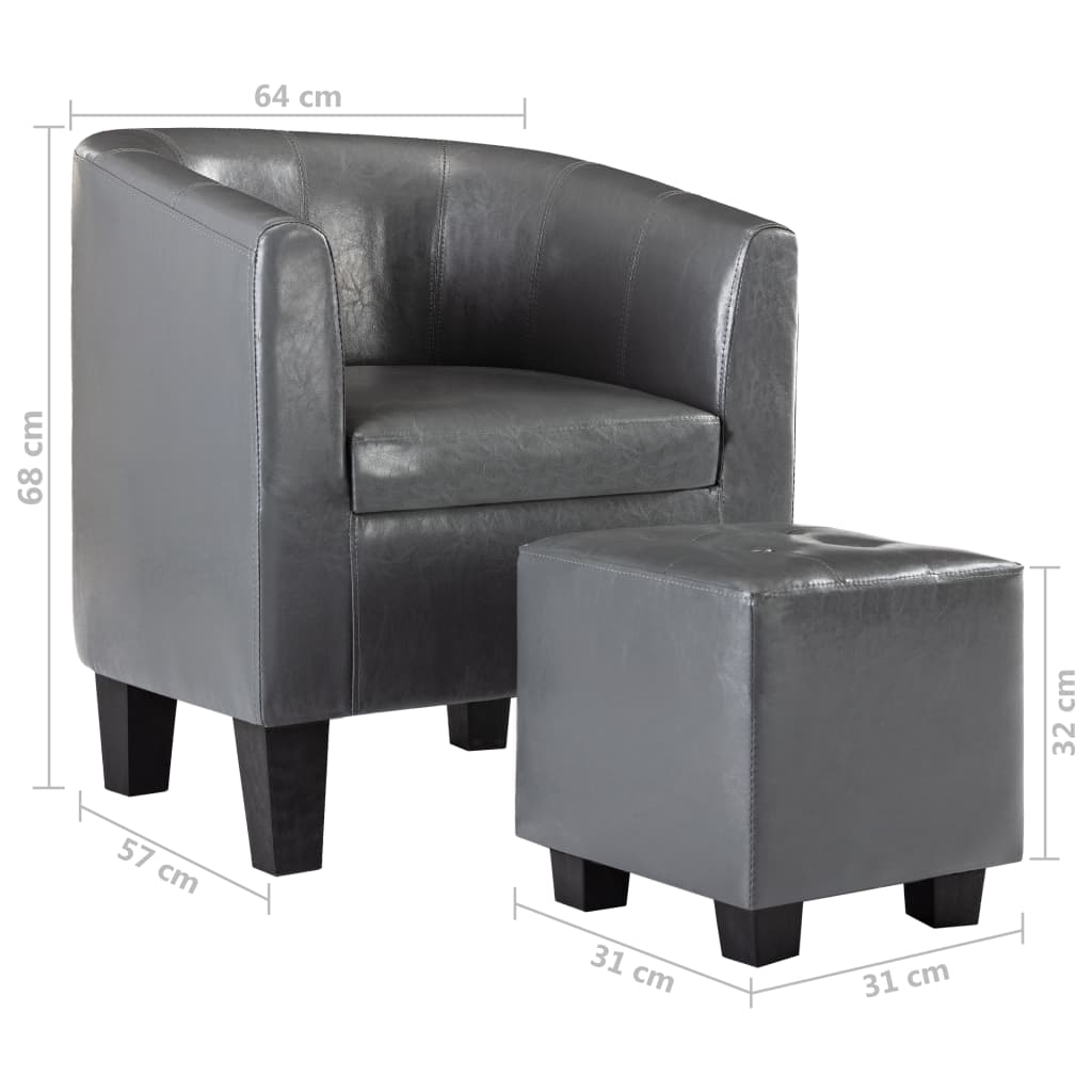 Tub Chair with Footstool Grey