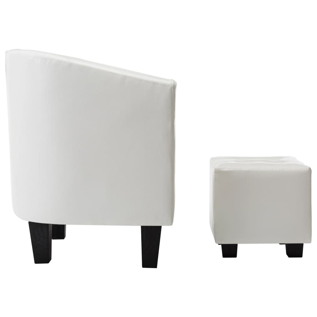 Tub Chair Faux Leather with Footstool White