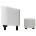 Tub Chair Leather with Footstool White