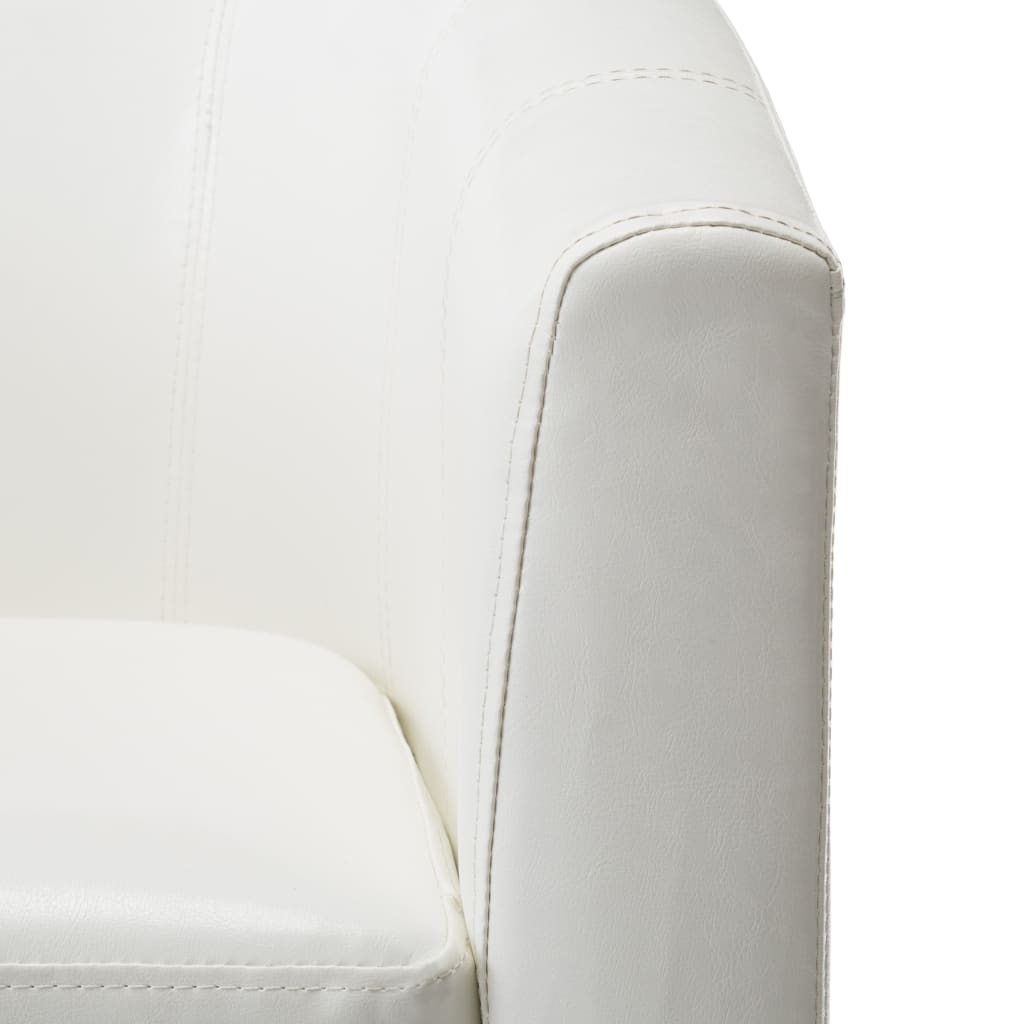 Tub Chair Faux Leather with Footstool White