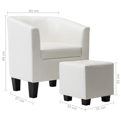 Tub Chair Faux Leather with Footstool White