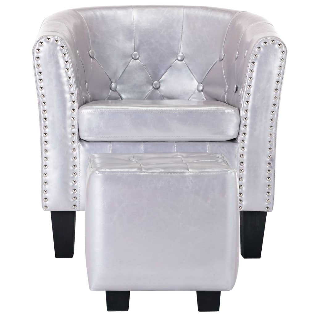 Tub Chair with Footstool Shiny Sliver