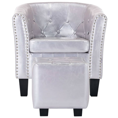 Tub Chair with Footstool Shiny Sliver