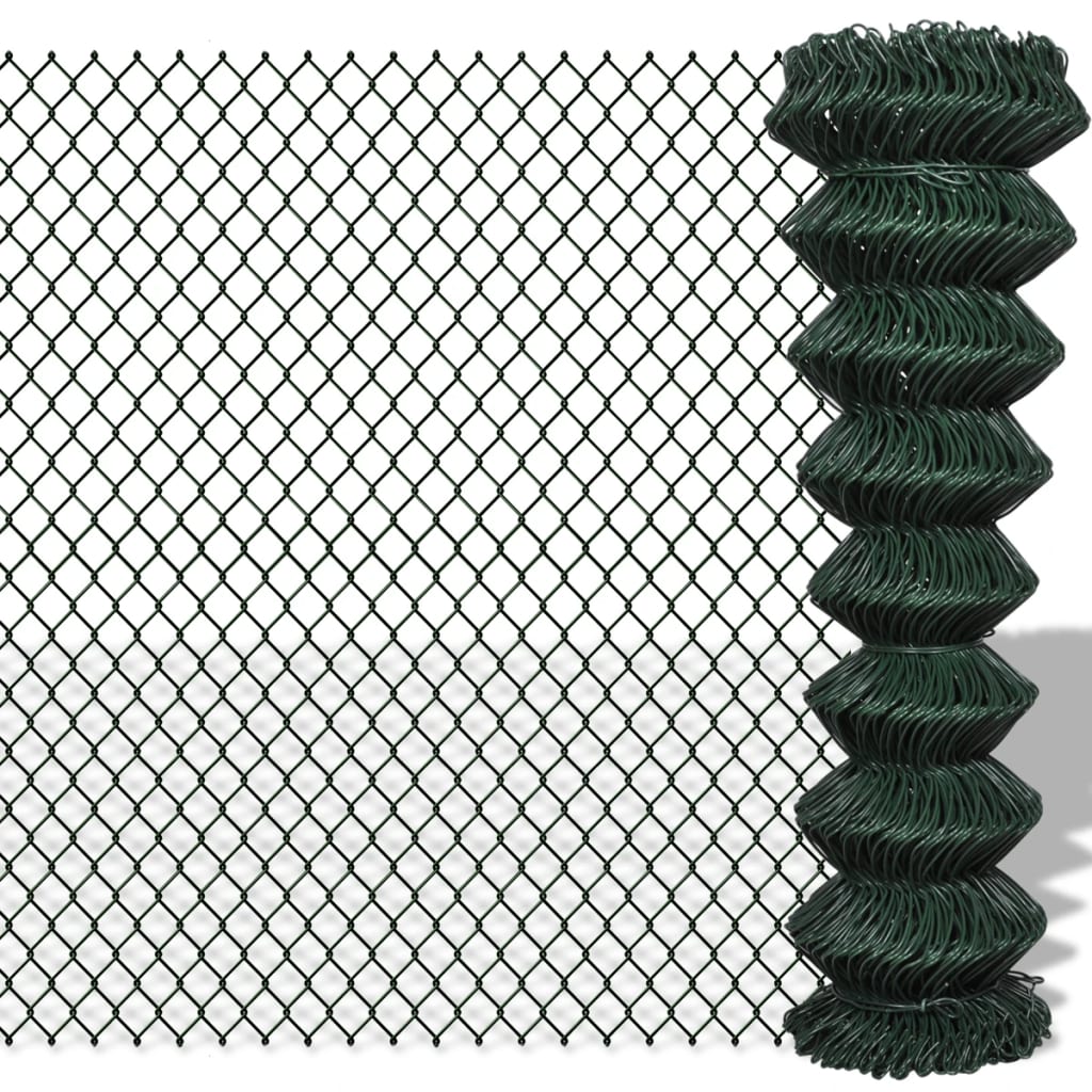 Chain Link Fence Galvanised Steel 1.5x15 m Green