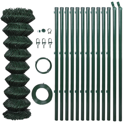 Chain Link Fence with Posts Galvanised Steel 1.25x15 m Green