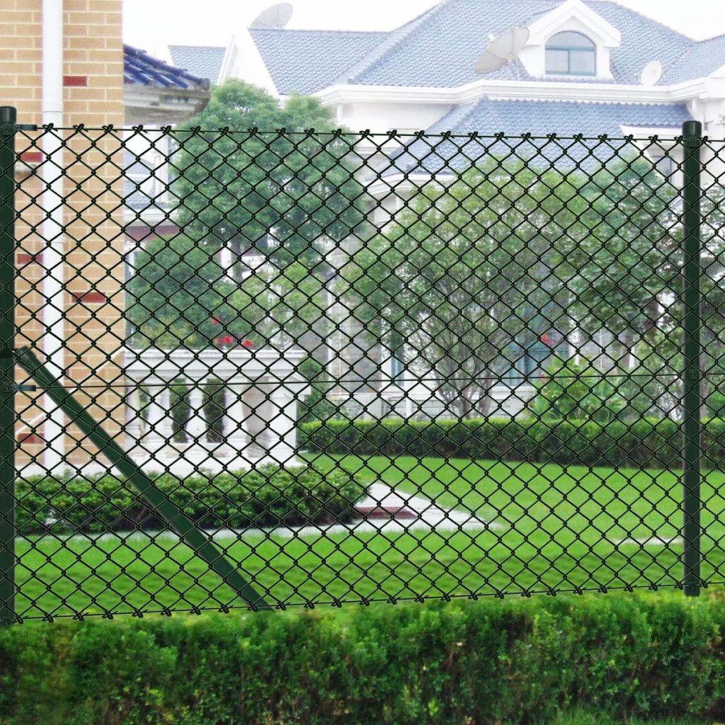 Chain Link Fence with Posts Galvanised Steel 1.25x15 m Green
