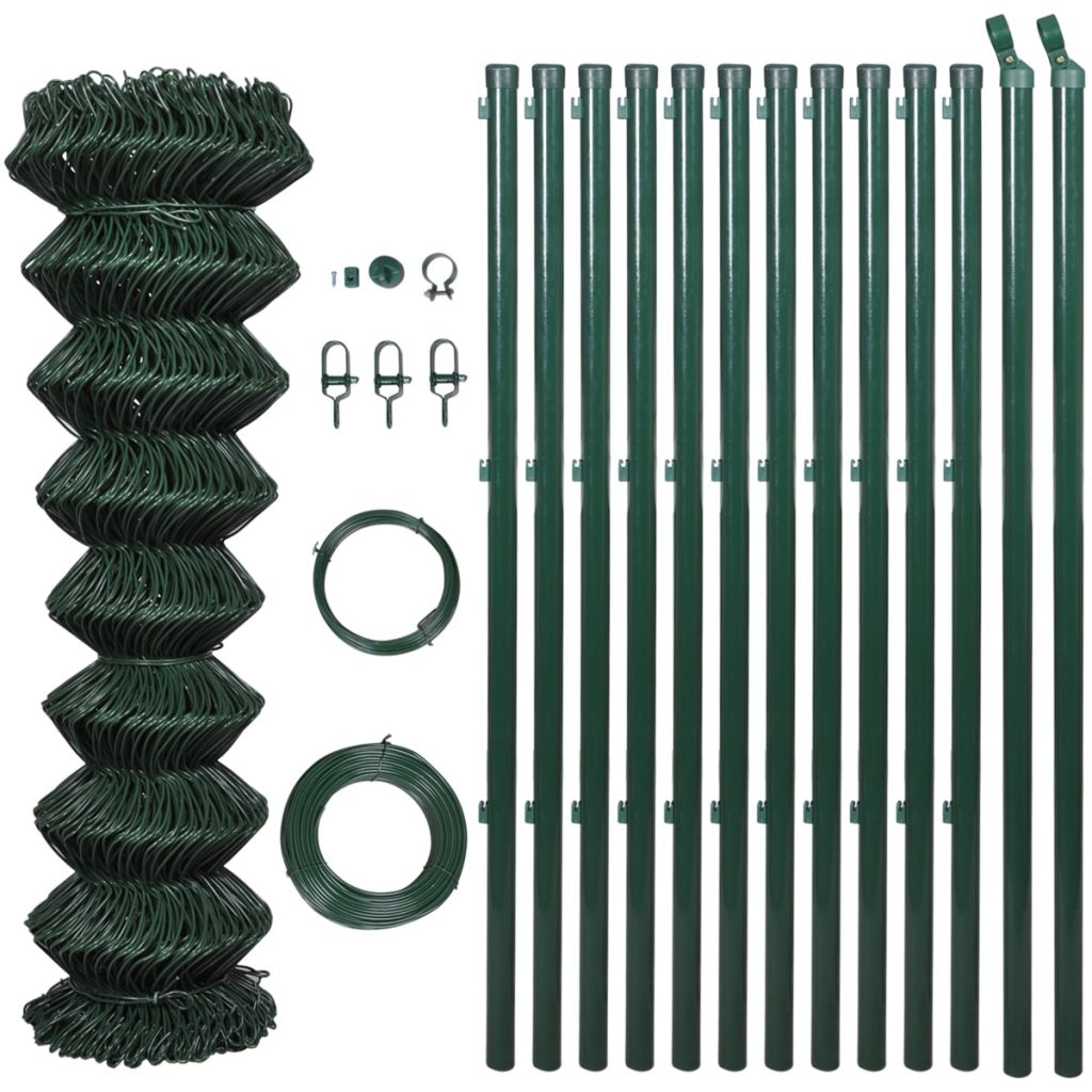 Chain Link Fence with Posts Galvanised Steel 1x25 m Green
