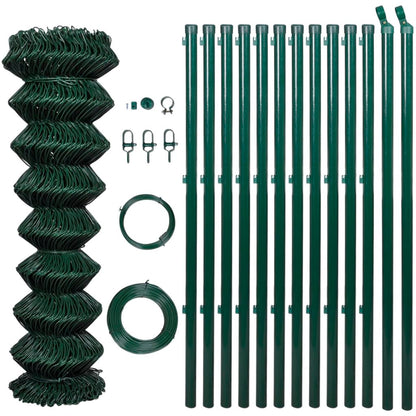 Chain Link Fence with Posts Galvanised Steel 1.25x25 m Green
