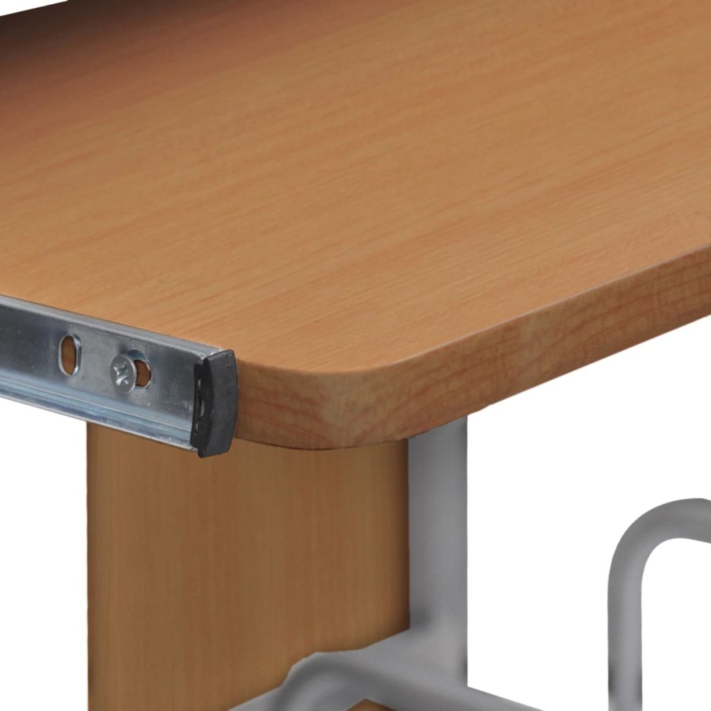 Mobile Computer Desk Pull Out Tray Brown Finish Furniture Office