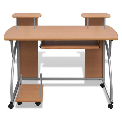 Mobile Computer Desk Pull Out Tray Brown Finish Furniture Office
