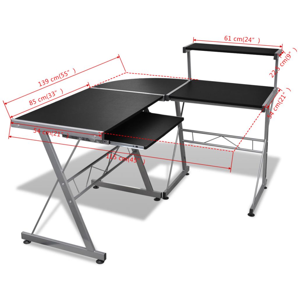 Computer Desk Workstation With Pull Out Keyboard Tray Black