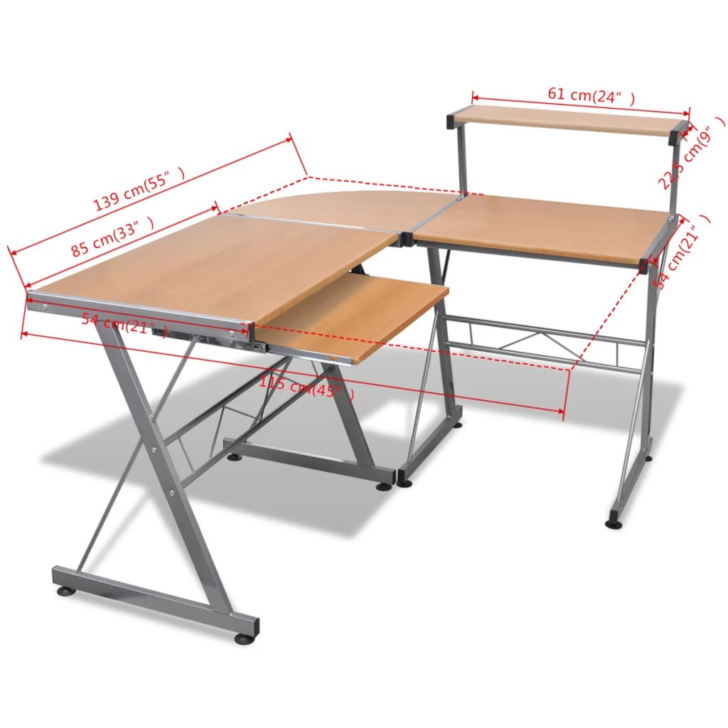 Computer Desk Workstation With Pull Out Keyboard Tray Brown