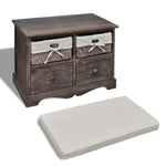 Brown Wooden Storage Bench 2 Weaving Baskets 2 Drawers