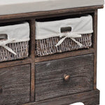 Brown Wooden Storage Bench 2 Weaving Baskets 2 Drawers