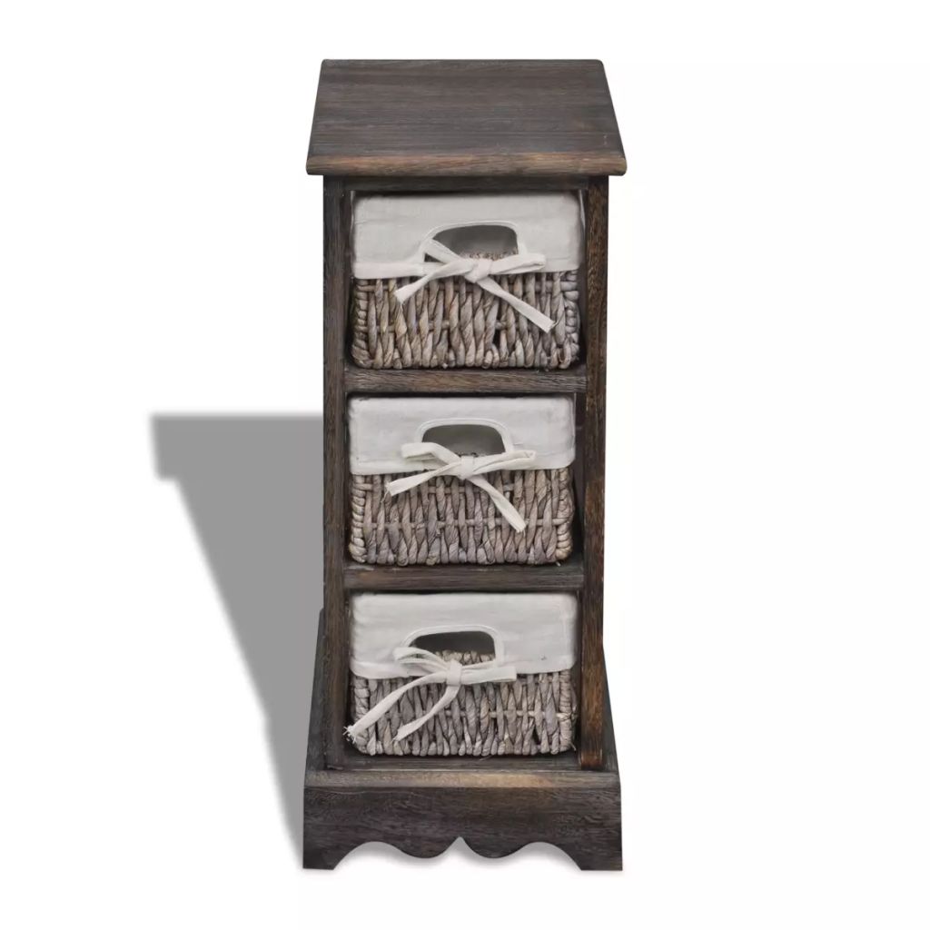 Wooden Storage Rack 3 Weaving Baskets Brown