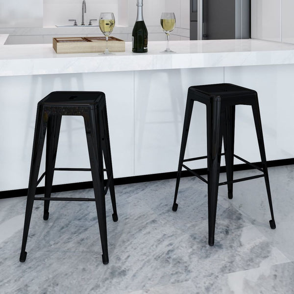  Bar Stools 2 pcs Black Steel