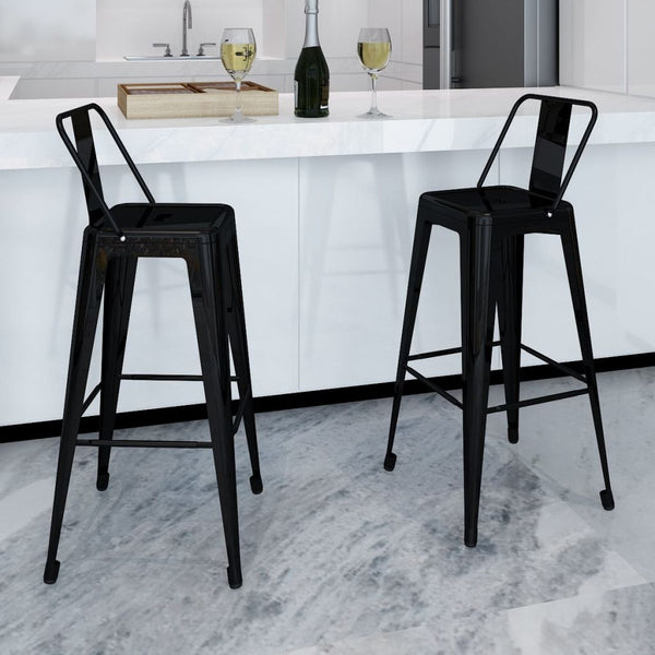  Bar Stools 2 pcs Black Steel