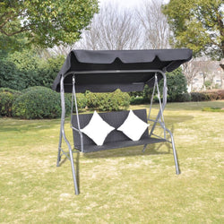 Outdoor Hanging Rattan Swing Chair with a Canopy Black