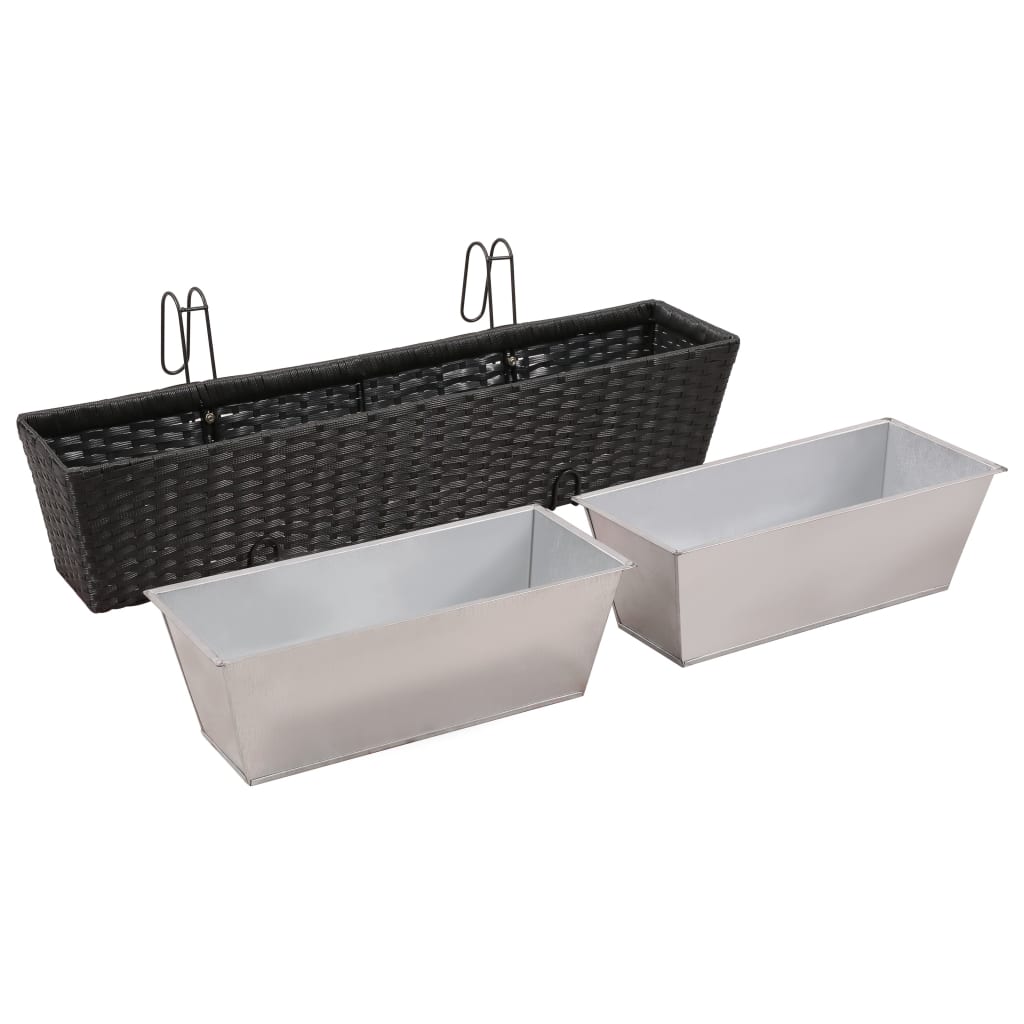 Balcony Trapezoid Rattan Planter 2 pcs Black