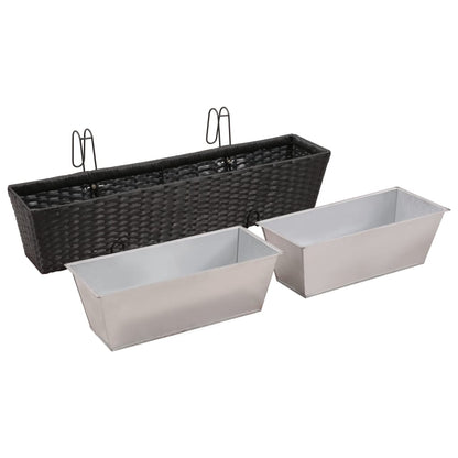 Balcony Trapezoid Rattan Planter 2 pcs Black