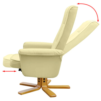 Armchair with Footrest Cream White Faux Leather