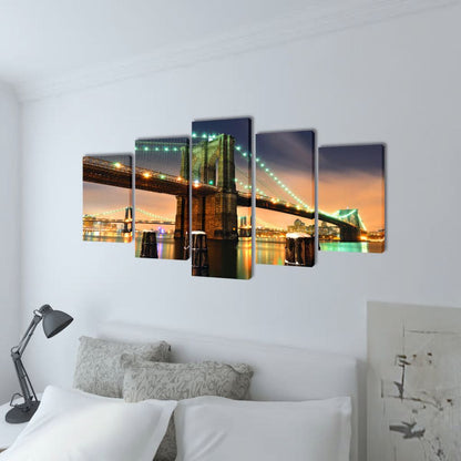 Canvas Wall Print Set Brooklyn Bridge 100 x 50 cm