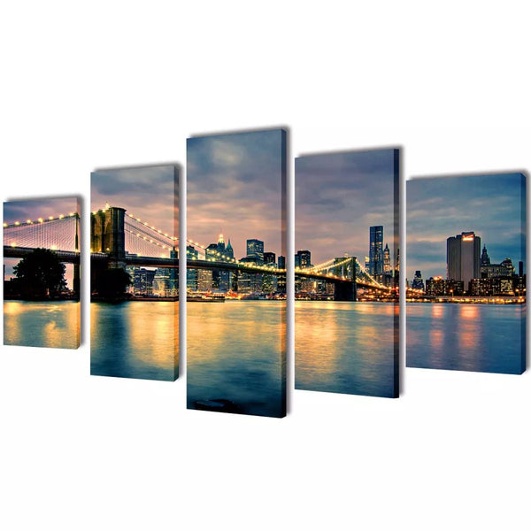  Canvas Wall Print Set Brooklyn Bridge River View  M