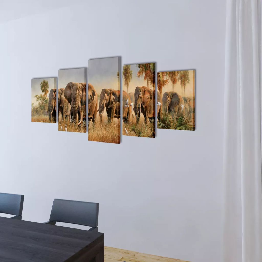 Canvas Wall Print Set Elephants 100 x 50 cm