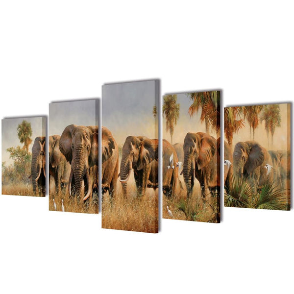  Canvas Wall Print Set Elephants  M