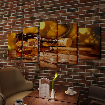 Canvas Wall Print Set Whiskey and Cigar 100 x 50 cm