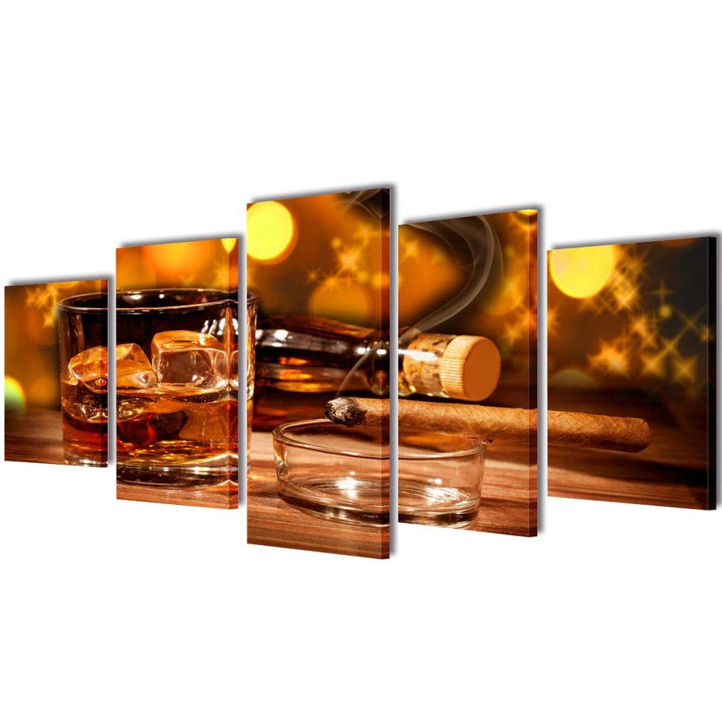 Canvas Wall Print Set Whiskey and Cigar 200 x 100 cm